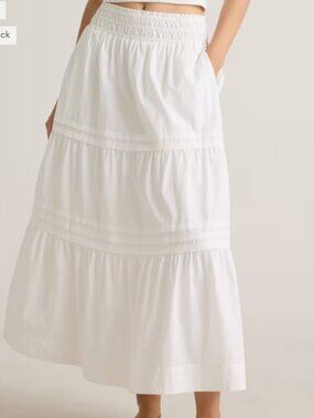 Quince 100% Organic Cotton Poplin Tiered Maxi Skirt White S NWT